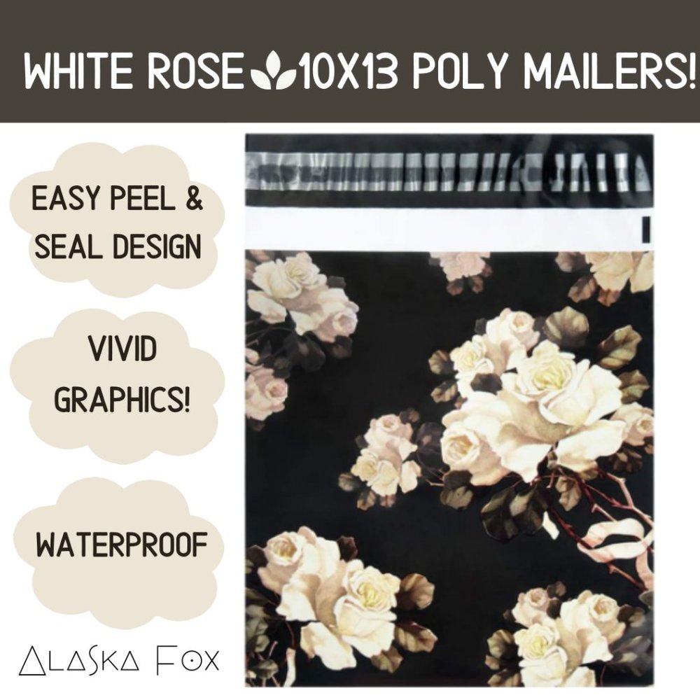 25 Pack 10X13 M&C White Rose Gold Flower Poly Mailers Unpadded Shipping Bags NEW